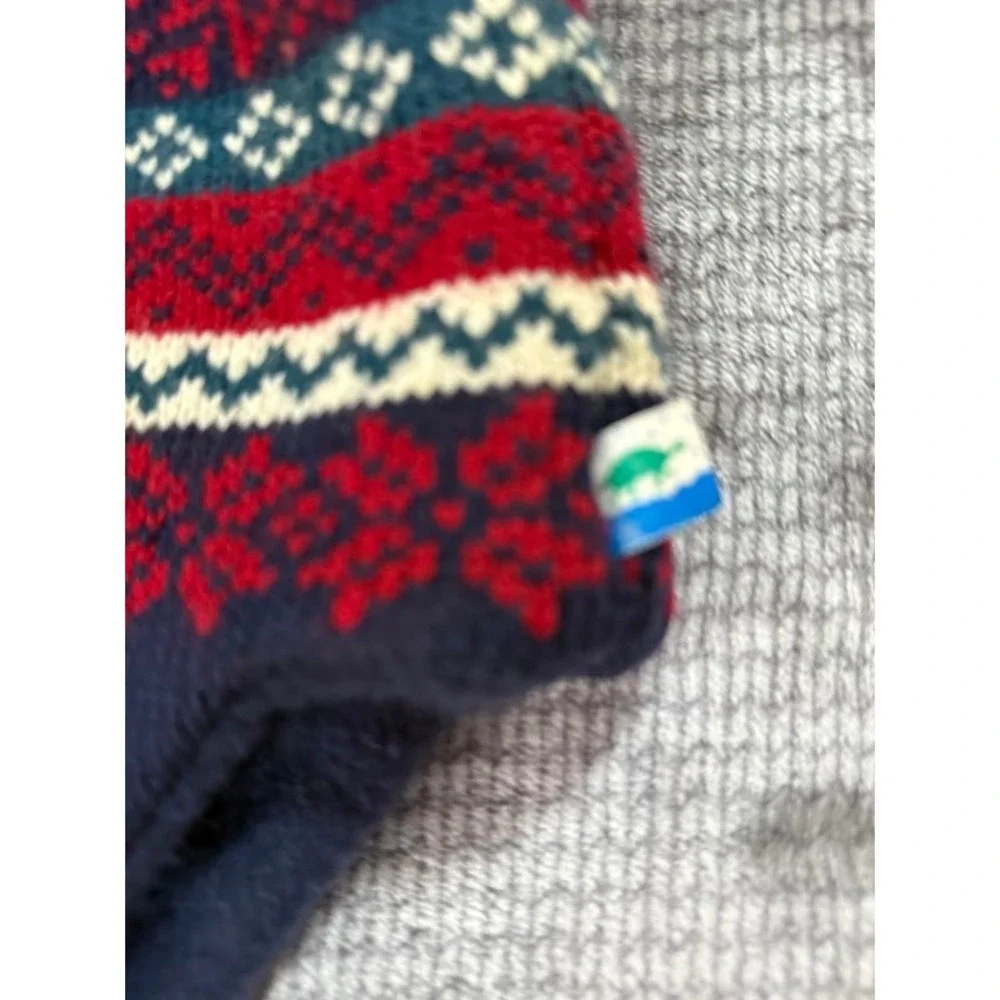 Turtle Fur‎ Poppy Gall Wool Blend Fair Isle Earflap Beanie Hat Red Vermont USA